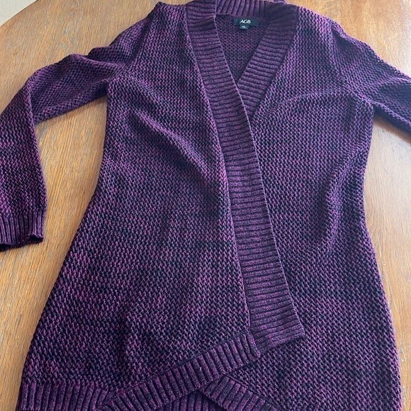 AGB Cardigan Open Weave Long Sleeve Purple and Black Color Size Large Angled Hem - Picture 6 of 12